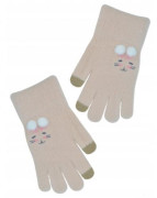 Dívčí zimní, prstové rukavice, Kočička béžové
