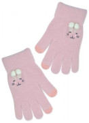 Dívčí zimní, prstové rukavice, Kočička pudrově růžové