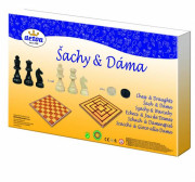 Šachy a dáma dřevěné figurky a kameny společenská hra