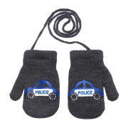Zimní palcové zapletené rukavičky se šňůrkou policie 2 - 3 roky