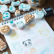 Dětská dřevěná razítka Aladine Stampo Funny 17 ks - Kawaii