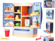 Lednice modrá na baterie s doplňky se světlem a zvukem v krabičce 26x18x12 cm