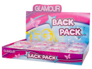 Glamour mini batůžek holografický 10,5 cm se třpytkami s přívěskem na klíče