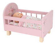 Postýlka pro panenky dřevěná s peřinkou Pink Little Dutch