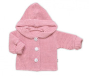 Pletený svetřík s kapucí a knoflíčky Made with Love růžový Baby Nellys