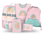 Set 5 Zippy Duha růžový: aktovka, penál, sáček, zástěra, peněženka Baagl
