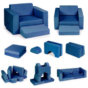 Kreativní dětská pohovka z měkkých polštářů – skládací modulární set 8 dílů - tm. modrá