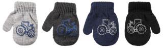 Dětské palcové pletené rukavičky s traktorem 9 - 12 měsíců