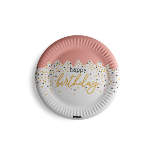 FSC Talířky papírové - HB konfety růžové 18 cm, 8 ks