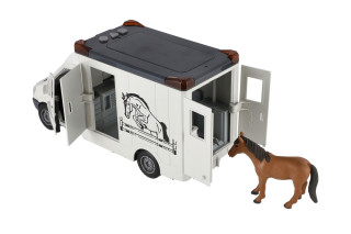 Auto přepravník zvířat 28 cm s koněm na setrvačník se světlem se zvukem