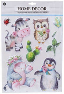 Nálepky na zeď 41,5x28 cm zebra, hroch, tučňák, sova