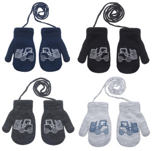 Zimní palcové pletené rukavičky se šňůrkou pro kluky 2 -3 roky
