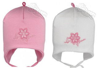 Podzimní čepička na zavazování s výšivkou květina RDX Vel. 1 (41-43 cm)