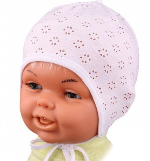 Lehká kojenecká čepička zavazovací BÍLÁ vel. 00 , pro novorozence