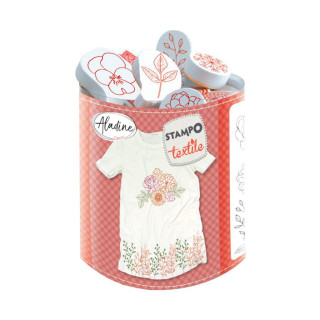 Razítka na textil Stampo Textile, 19 ks - Květiny a věnečky Aladine