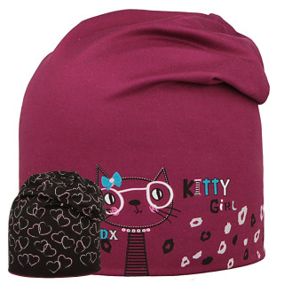 Funkční čepice dlouhá oboustranná Kitty/Srdce fialová RDX