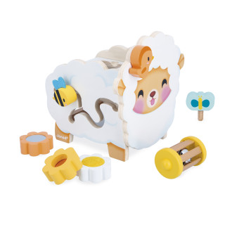 Farma Dřevěná motorická hračka Ovečka s mnoha aktivitami Janod 