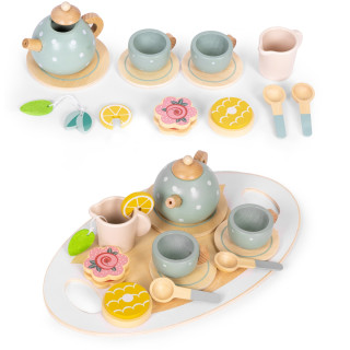 Dřevěná dětská čajová sada s konvicí a šálky, 14 dílů