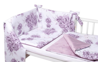 3-dílná sada Mantinel s povlečením, bavlna/velvet, Plameňák - švestkový