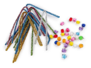 Kreativní sada chlupaté drátky a bambulky s lurexem