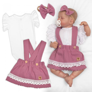 3dílná sada Lady, body, suknička s laclem, čelenka šeříková/bílá Baby Nellys