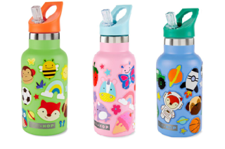 Nerezová láhev s nálepkami se slámkovým náústkem SKIP HOP 380 ml