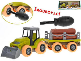 Traktor 28 cm šroubovací volný chod s vlečkou a kládami 