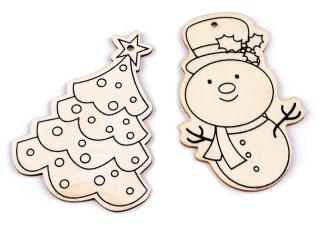 Dřevěná dekorace k zavěšení/k domalování 2 ks