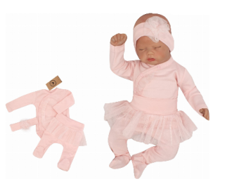 3-dílná soupravička body, polodupačky a čelenka Z&Z, Růžová
