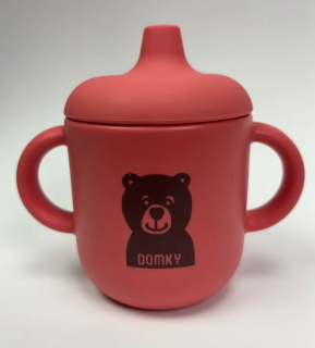 Malinový silikonový hrníček Domky