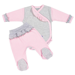 2-dílná kojenecká souprava New Baby Puntík II šedo-růžová