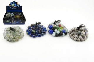 Kuličky skleněné cvrnkací různé velikosti 38+2 ks v síťce