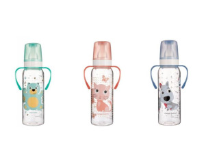 Láhev s potiskem CUTE ANIMALS 250 ml a úchyty 