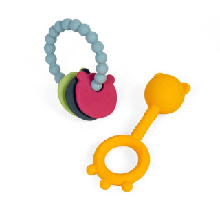 Chrastítko a kousátko 2 v 1 a kousací kroužek Medvídek Bigjigs Toys