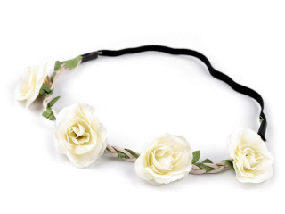 Pružná čelenka do vlasů s květy bílá