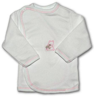 Kojenecká košilka zavinovací VYŠÍVANÁ (BÍLO-RŮŽOVÁ)