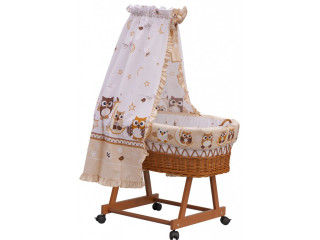 Proutěný koš na miminko s nebesy SOVIČKA - bílá  