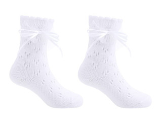 Ažurové ponožky bílé s krajkovou mašličkou perforované