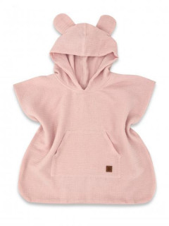 Dětské mušelínové pončo lux s kapucí Teddy rychleschnoucí pudrově růžové