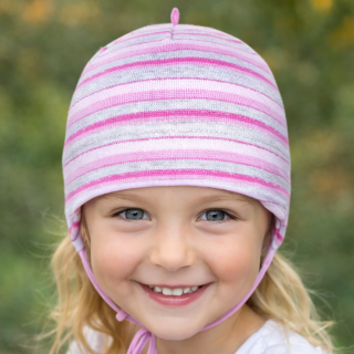 Dívčí kojenecká čepice vázací s proužky RDX Lurex proužky