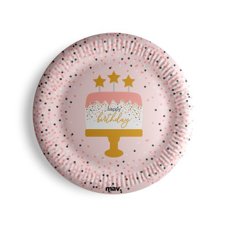 Talířky papírové - HB konfety růžové 23 cm, 8 ks