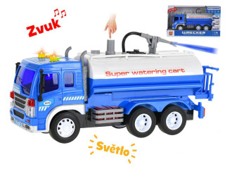 Kropící vůz 25 cm 1:16 stříkající vodu na setrvačník se světlem a zvukem