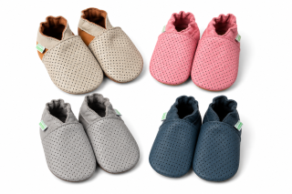 Kožené capáčky děrované Barefoot Vel. M (6-12 měs.) Hopi Hop