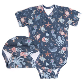 Rostoucí bodyčko zavinovací s krátkým rukávem Mořský svět šedé Esito