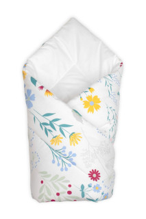 Kojenecká zavinovačka Klasik Flóra, bílá s potiskem Beby Nellys