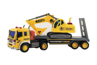 Kamion s přepravníkem 38 cm s bagrem na setrvačník se světlem a zvukem 