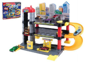 Parkovací garáž + auto 28ks dílků