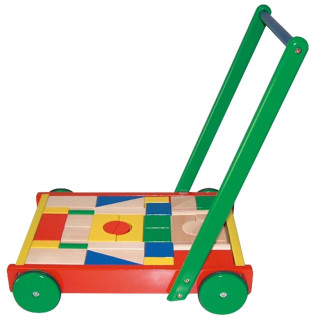 Dřevěný vozík velký s kostkami - chodítko