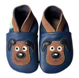 Kožené capáčky Barefoot Vel. XXL (2-3 roky) Hopi Hop Pejsek na modré