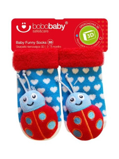 Kojenecké ponožky s chrastítkem 0 - 12 měsíců MODRÉ s beruškou